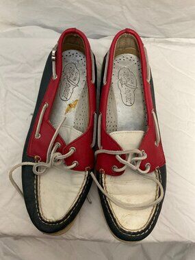 Sperry Red Navy White Boat Shoes